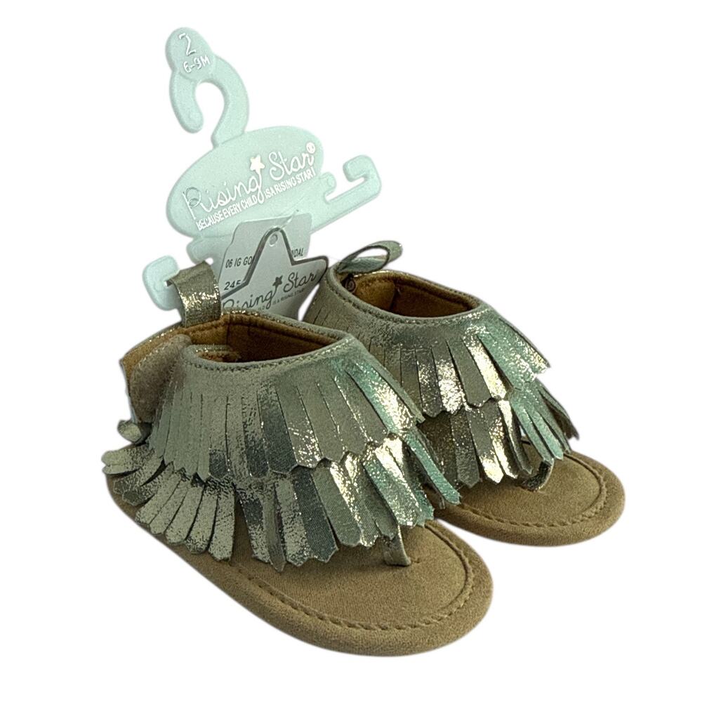 Baby Fringe Sandals Metallic Gold 6-9 Months Infant Size 2